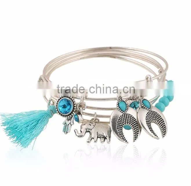 Custom jewelry factory OEM friendship silver bangle bracelets with charms