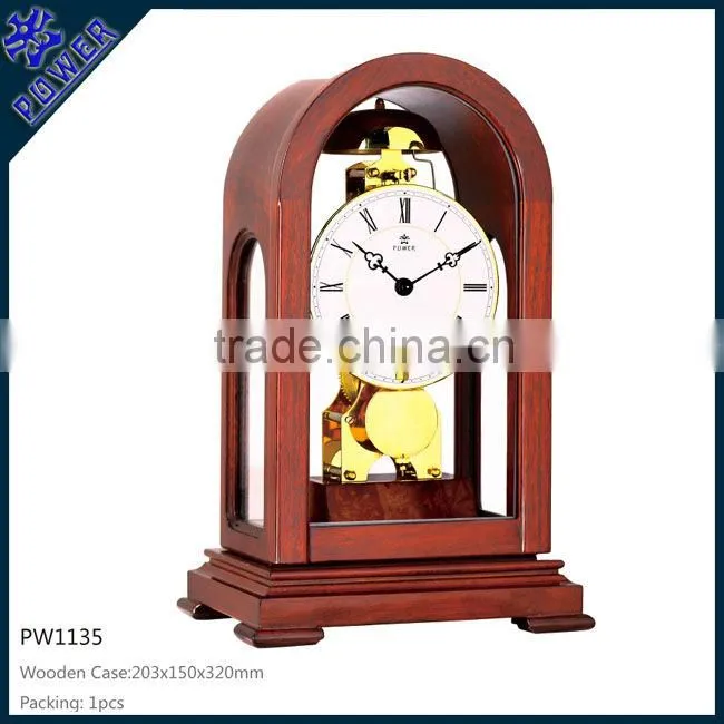 White Dial desk clock with wooden case Brown color High quality Competitive price PW1135D