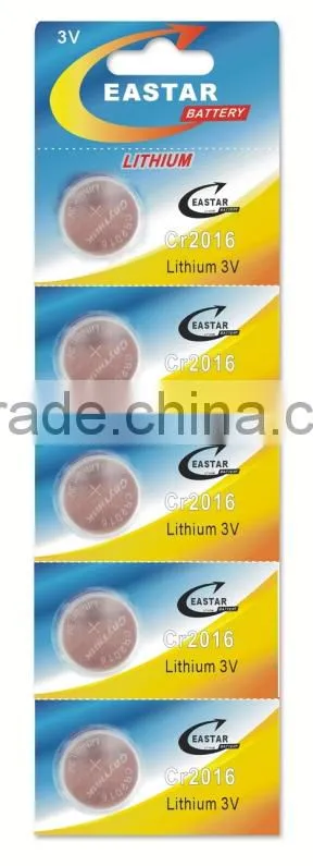 Li-MnO2 Button Cell 3v lithium rechargeable cr2016 battery for Watch