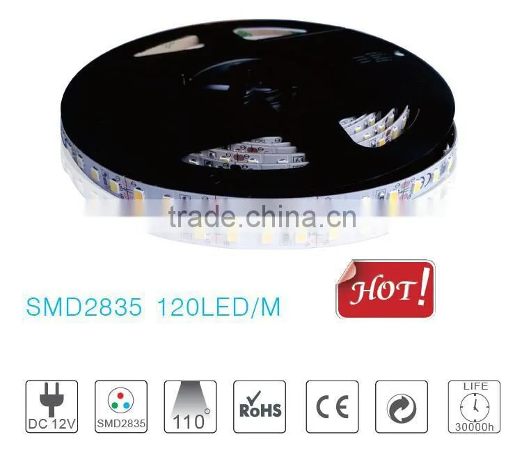 14.4W/M DC12V SMD2835 IP20 120LED/M 1320~1500LM/M Flexible Led Strip light