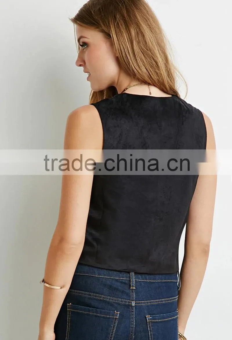 Studded fringe faux suede vest