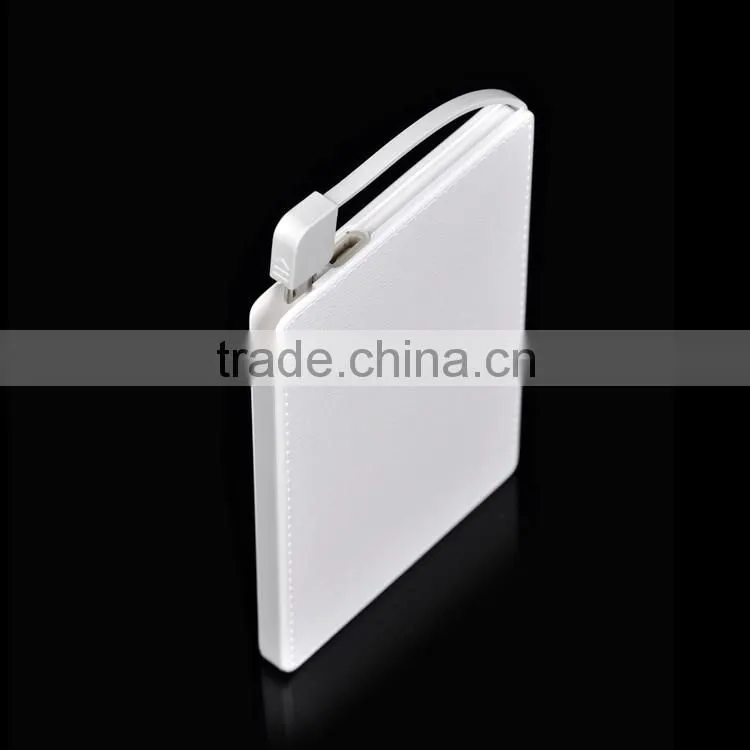 New products for 2016 credit card size power bank 3000mAh, external credit card powerbank with built in cable