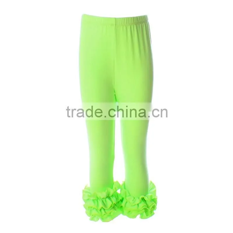 Hot sale baby girl lime bodysuit ruffle pant kids 3/4 length capri wholesale icing pants
