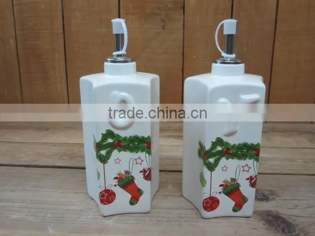 new christmas 6pcs ceramic spices canisters set with wood stand