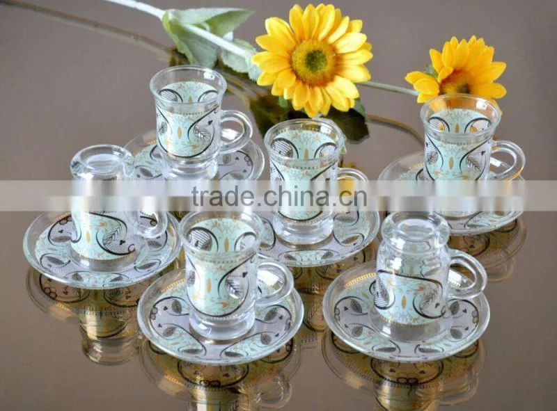 decal glass coffee tea cup and saucer set
