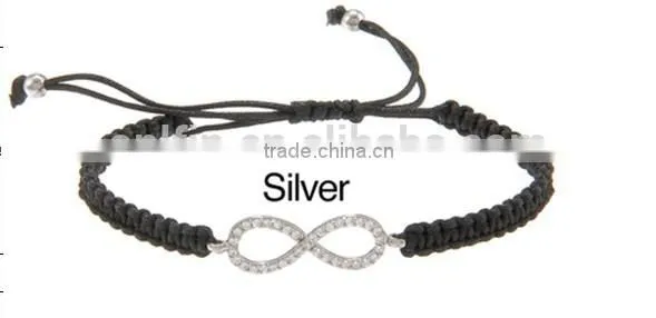 2014 New Design Unique Sterling Silver Infinity Bracelet Silver Handmade Infinity Bracelet With Color Cord