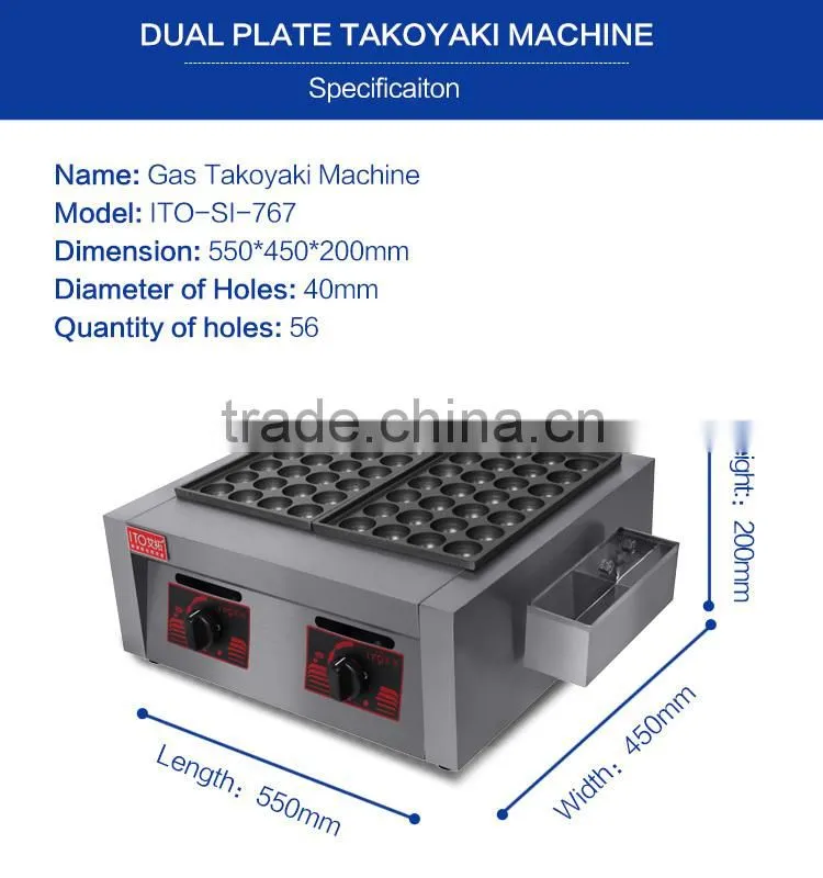 CI-767 Gas Fish Pellet Takoyaki cooking machine with 2 plates