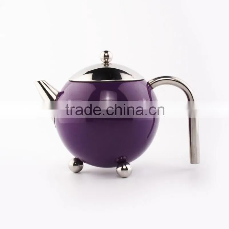 stainless steel 18/8 round tea pot tablewares SGS/FDA/LFGB drinking water jug housewares tea kettle with three pearl legs