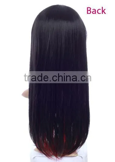 Cheap high heat resistant mix color red synthetic long cosplay wig with bangs