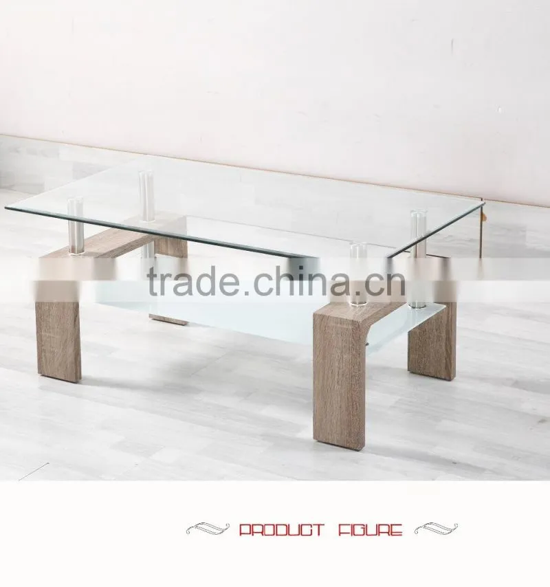 Glass top coffee table with MDF legs for home use
