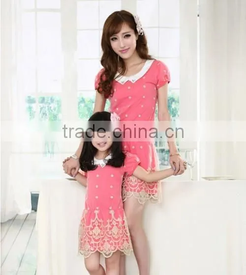 2015 Latest Korean Style Family Dress Mommy Daughter Summer Cheaper Casual Women Dress Model