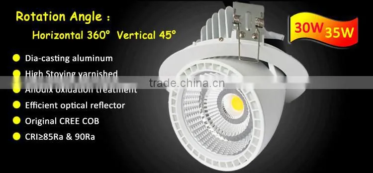 hot-selling European standard adjustable rotating cob down light 30w dimmable led shop downlight