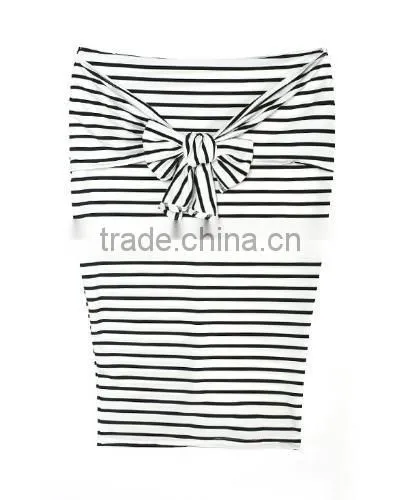 Stylish Ladies Women Sexy High Waist Striped Stretch Bodycon Package Hip Knee Length Skirt