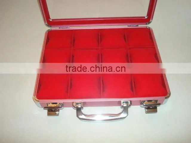 Aluminum watch case with foam,acrylic panel watch display box with shelf,aluminum diy watch box