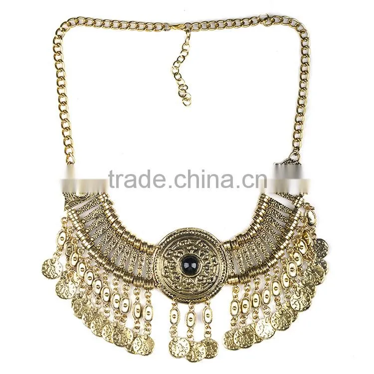 Trendy vintage alloy tassels coin necklace