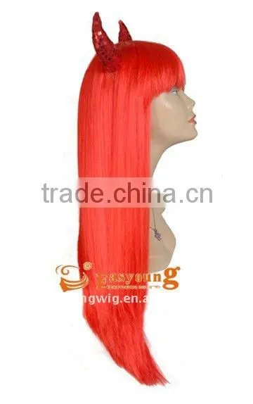 Wholesale cheap price Long red color horn wigs , cosplay hair wigs