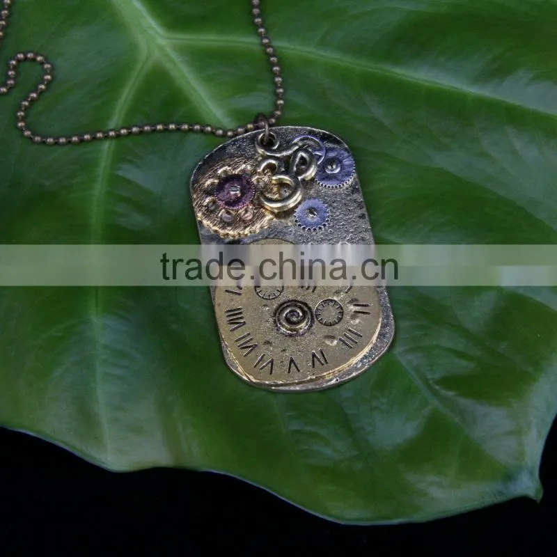 2015 yiwu fashion imitation jewelry hot sale steampunk necklace dog tag gear steam watch pendant cameo statement necklace
