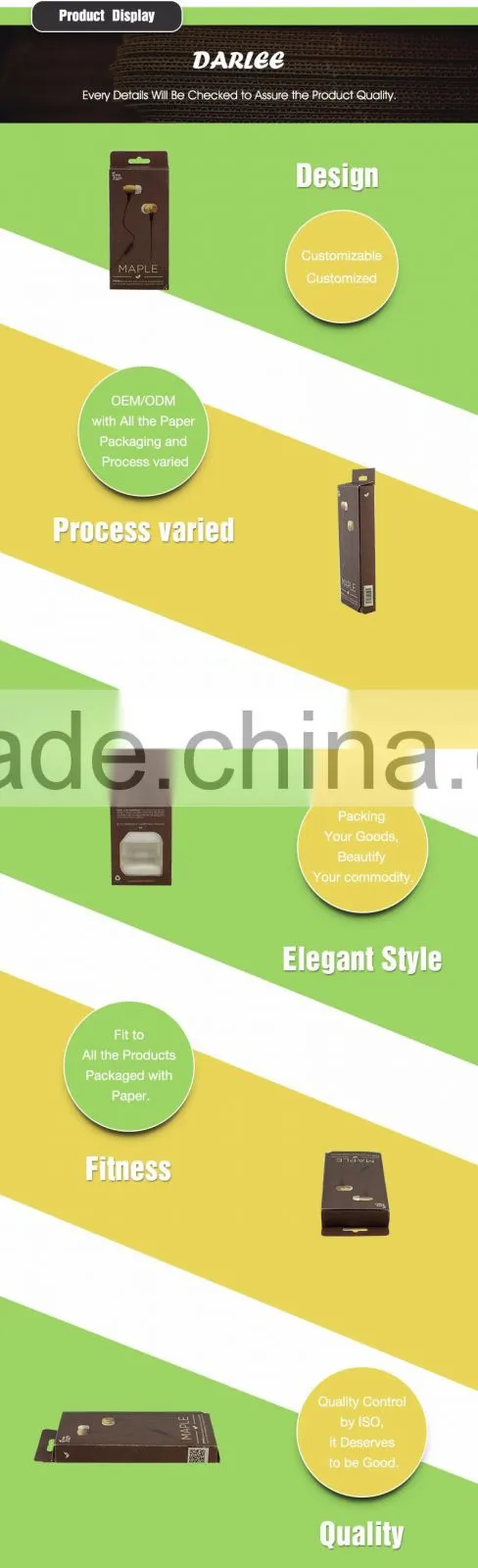 custimization accepted earphone packaging box with hanger