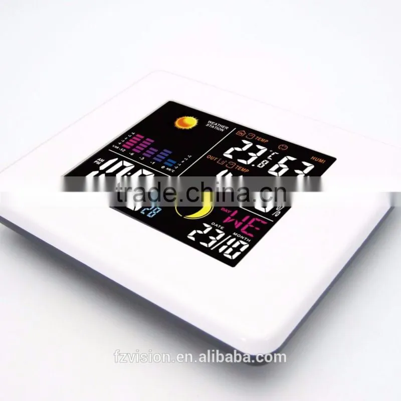 Wireless Weather Station White Alarm Clock with Backlight Indoor Outdoor Temperature Humidity two tramsmitters