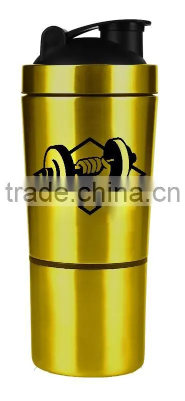 Custom printing logo 24 counce #304 18/8 stainless steel BPA free water bottle detachableshaker protein/whey/supplements/workout