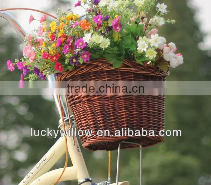 wicker bicycle basket with flower for bicycle (manufacture)