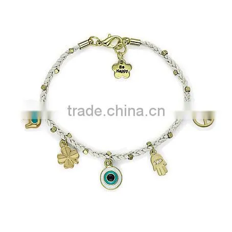 gold evil eye fatima hand peace sign four leaf clover elephant charms bracelet wax cord handwoven friendship bracelet luck charm