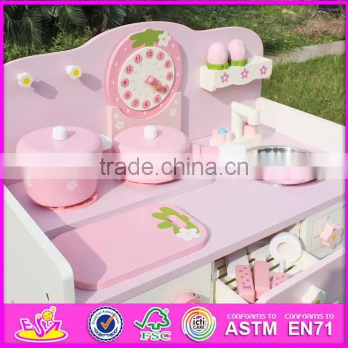 2016 new design preschool home play wooden strawberry kitchen set for toddlers W10C148