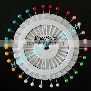 Assorted Rosette Pearl Round Head Straight Hijab Pin