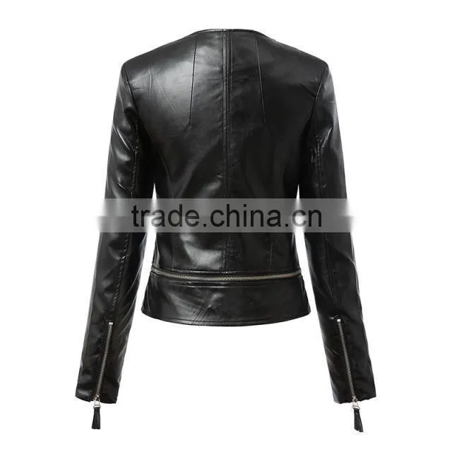 Womens Cuff Lapel Punk Zip Slim Fit Faux PU Leather Motorcycle Sexy cool Short Jacket