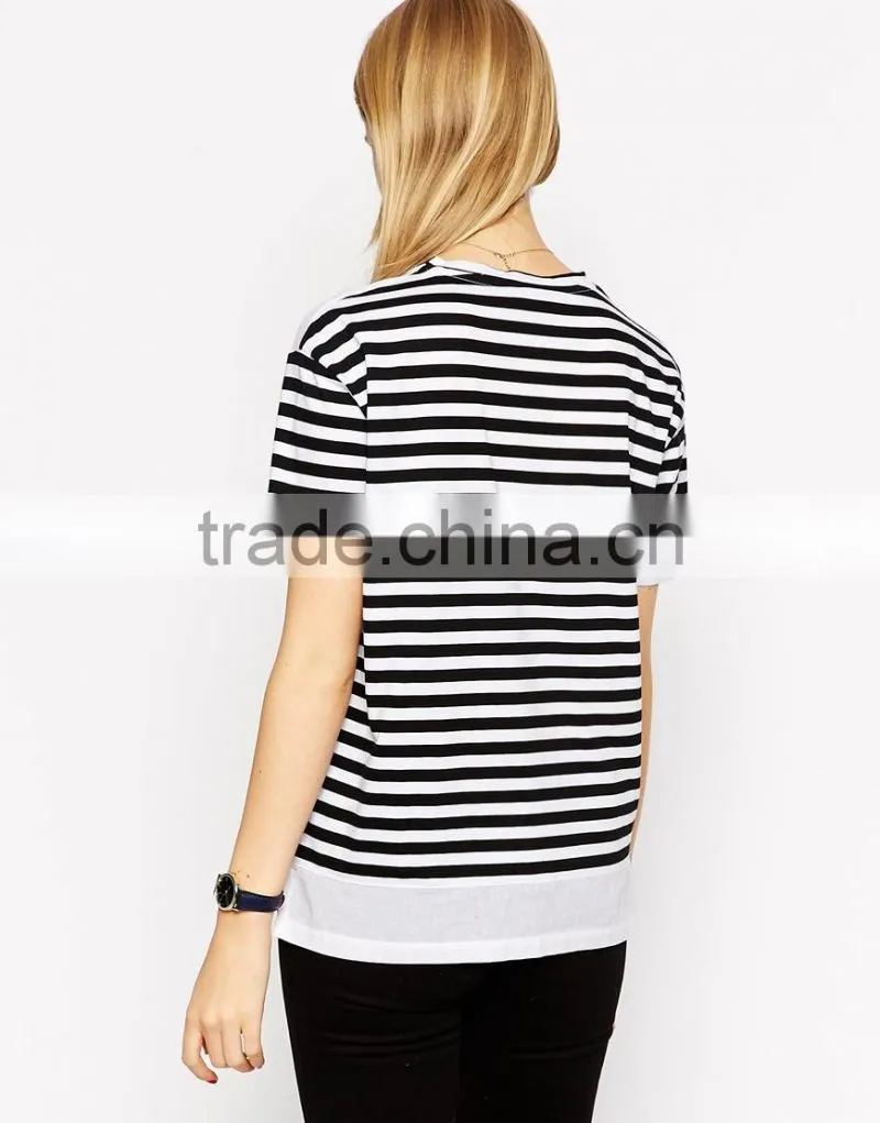 Latest arrival Slash neckline top in Stripe With Woven Panels