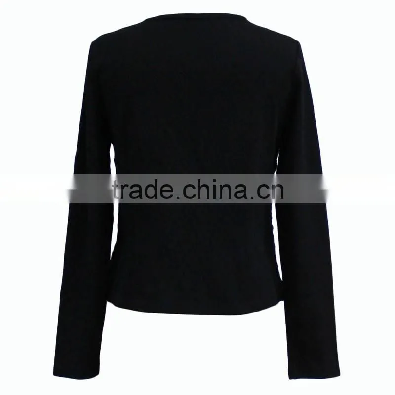 Factory directly provide double zip long sleeve o-neck womens black elegant blazer