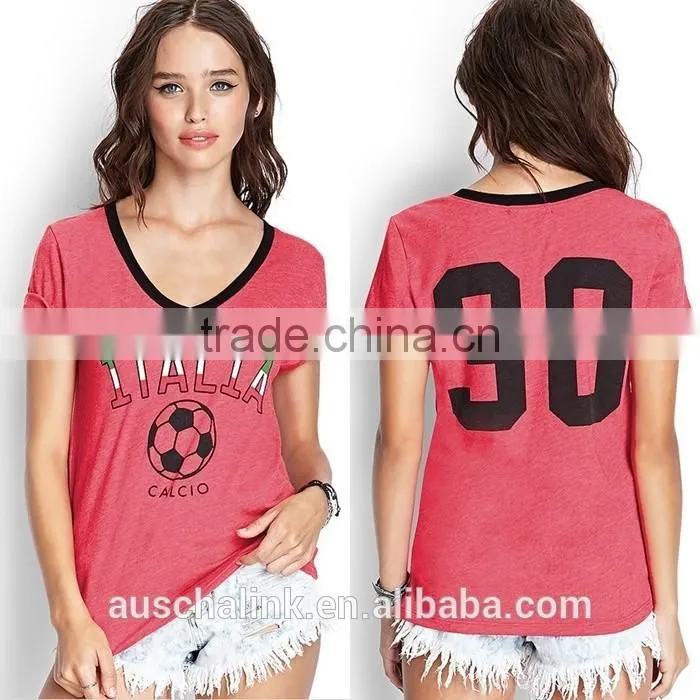 personalized wholesale women V neck football t shirt OEM service