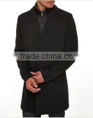 2014 Hidden Button High Fashion Classical Design Black Lapel Slim Fit Mens Cashmere Men Coat
