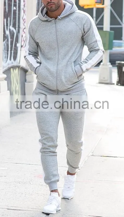 Cotton spandex gym tracksuit wholesale jogger pants with contrast white piping to slide seams