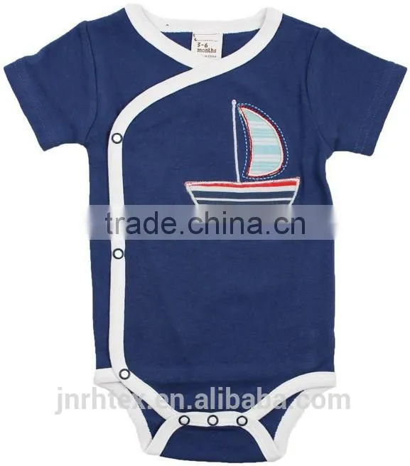 3-6 months applique boat summer wear short sleeve newborn organic cotton baby toddler clothing design china