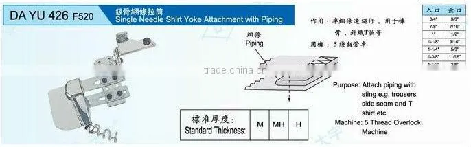 Single needle shirt yoke attachment with piping DA YU 426 F520