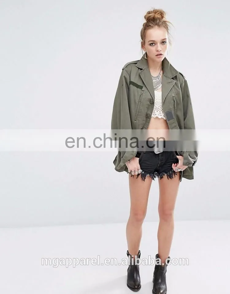 New fashion woven cotton fabric army jacket women military jacket wholesale