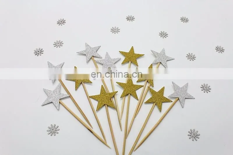 Colorful Stars Cupcake Topper Birthday Party Wedding Cake Decorations