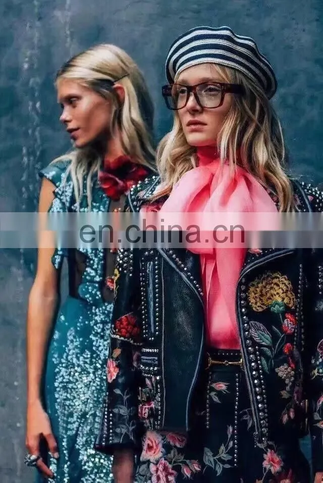 Fashion Printed Real Leather Jacket Cool Girls Leather Jacket Motorcycle