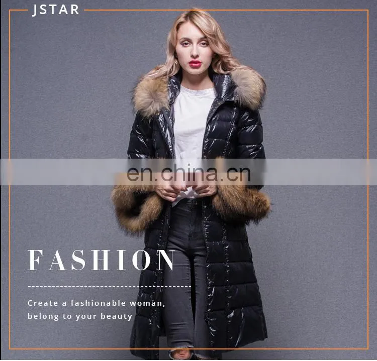 Heavy fur collar custom fashion style warm feather inside hood down jacket for winters