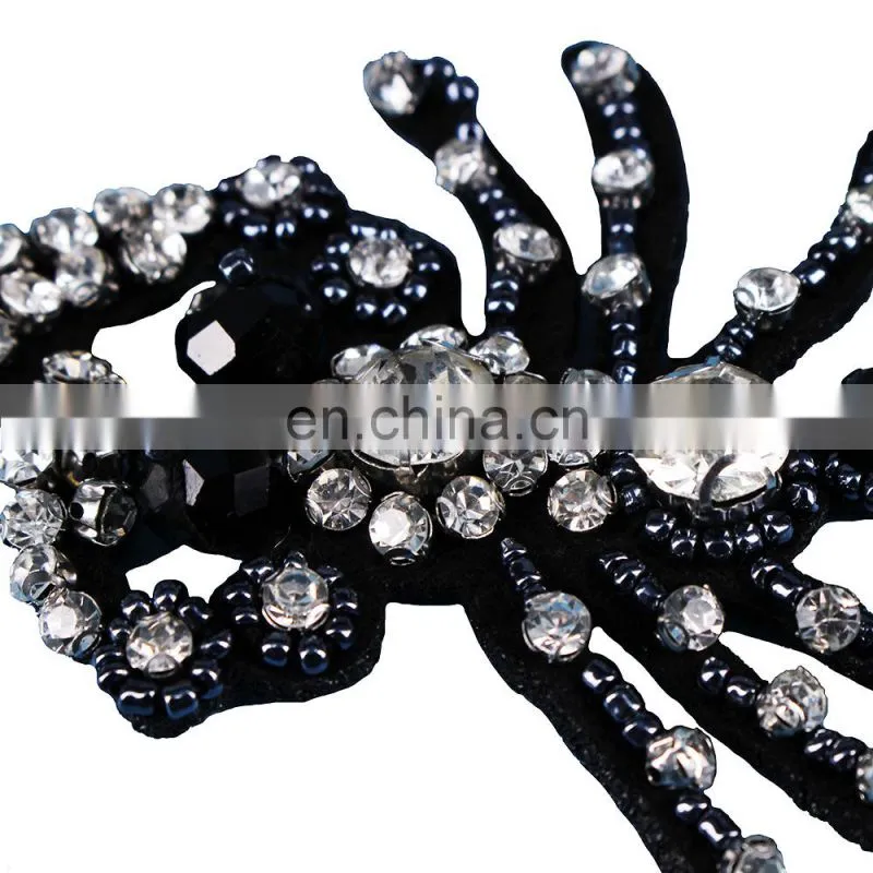 Fashion Beading Crystal Rhinestones Black Scorpion Patches Applique for Garment
