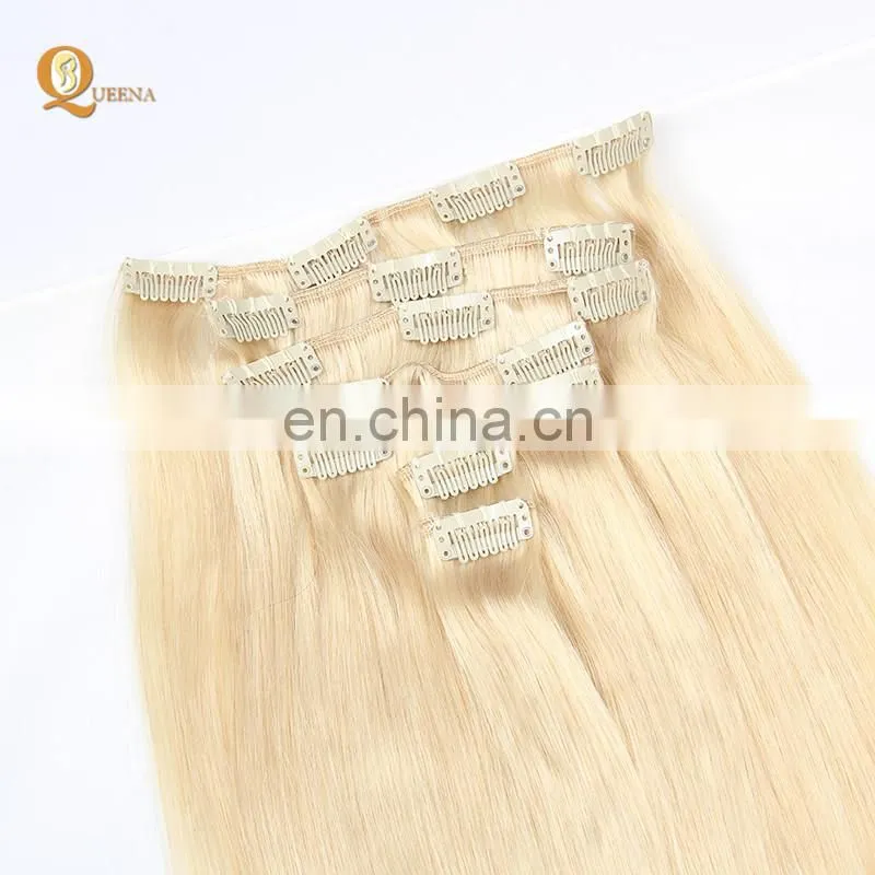 Factory Wholesale Platinum Blonde Indian Human Hair 150g 220g Remy Clip in Hair Extension