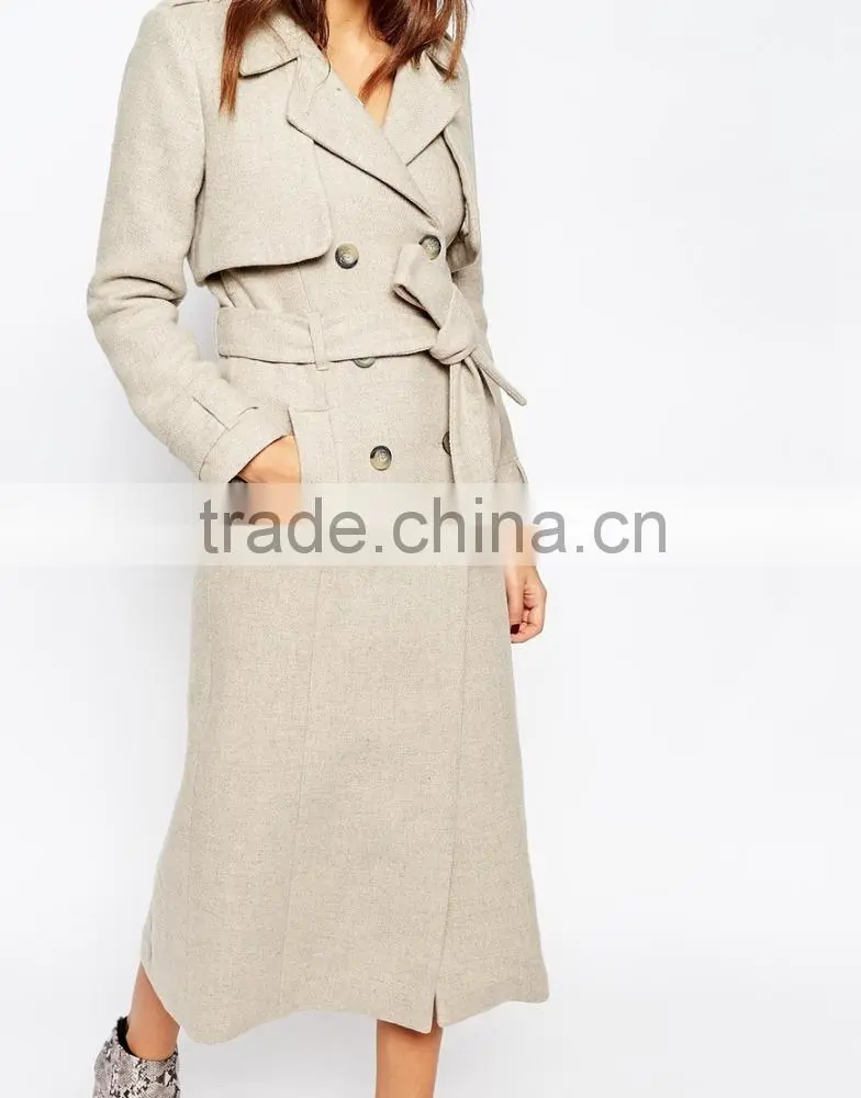 Military style long trench cashmerefitted coat for woman