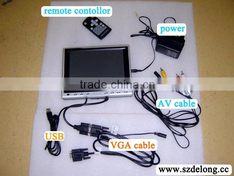 8'' new Innolux Panel 4-wire resistive touch screen monitor/ VGA/ Wireless/ PAL/NTSC