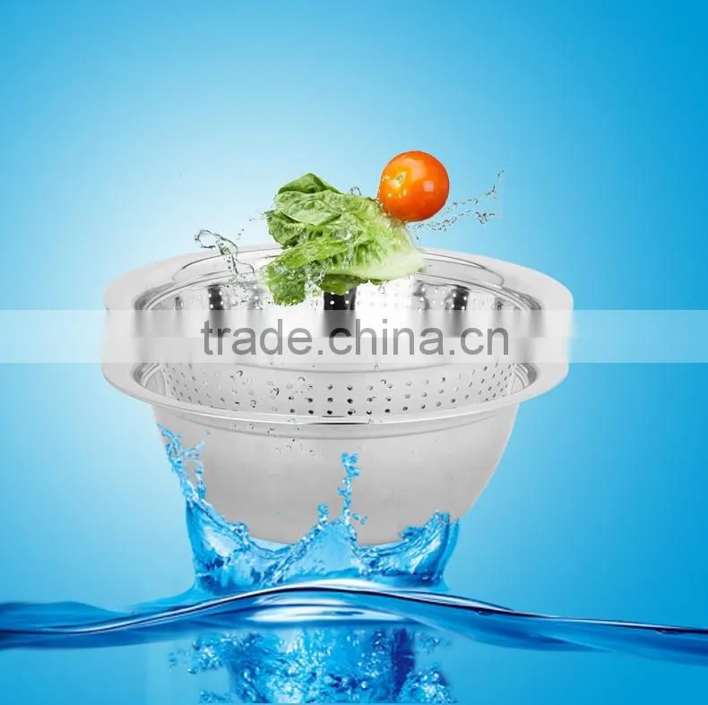 Chinese kitchenware wholesale vegetable and fruit bowl stianless steel with colander