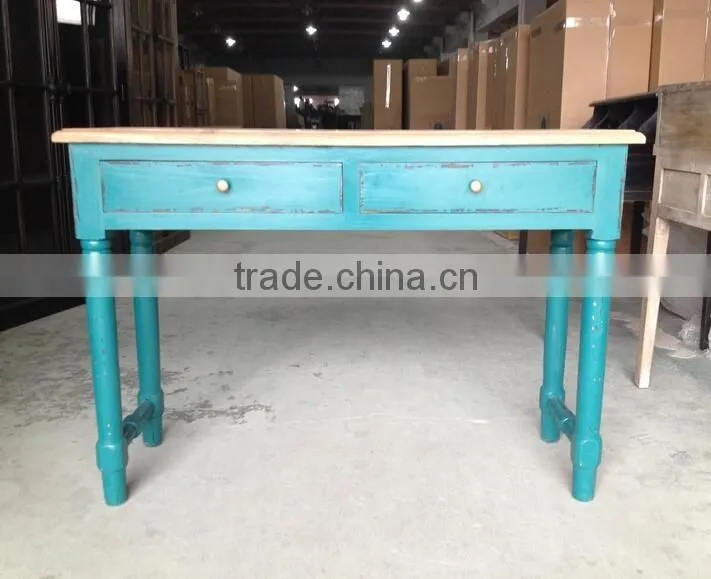 Shabby Chic Solid Wood French Turquoise Blue Console Table with Drawer