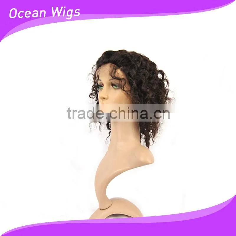 human hair front lace wig, deep wave,12", natural color