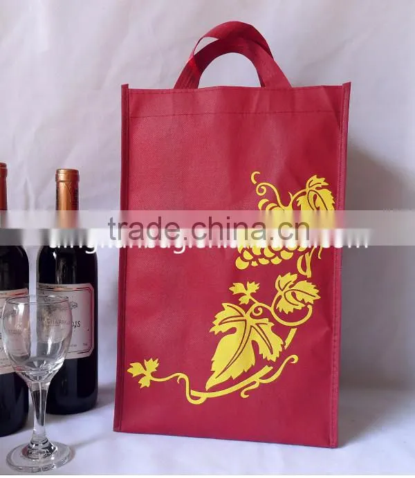 2015 factory pp non woven promotion cheap wine bag with logo in custom