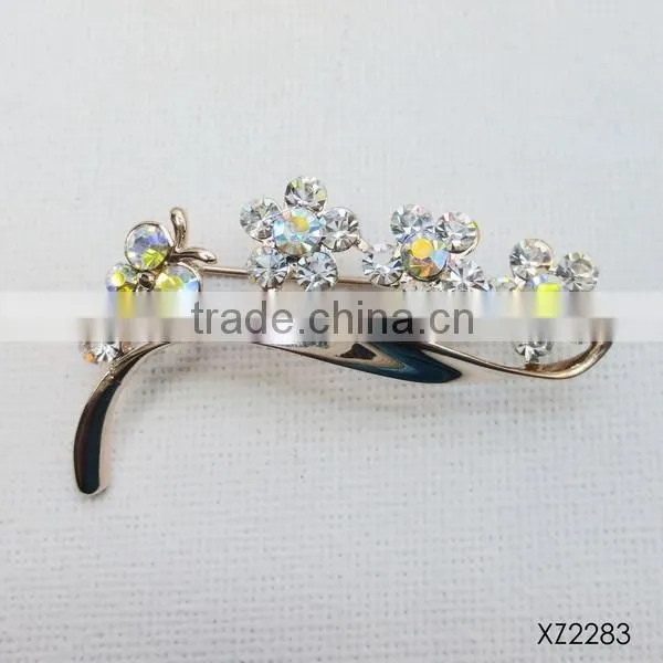 Multi color rhinestones fashion flower brooch wholesale gold platting branch brooch