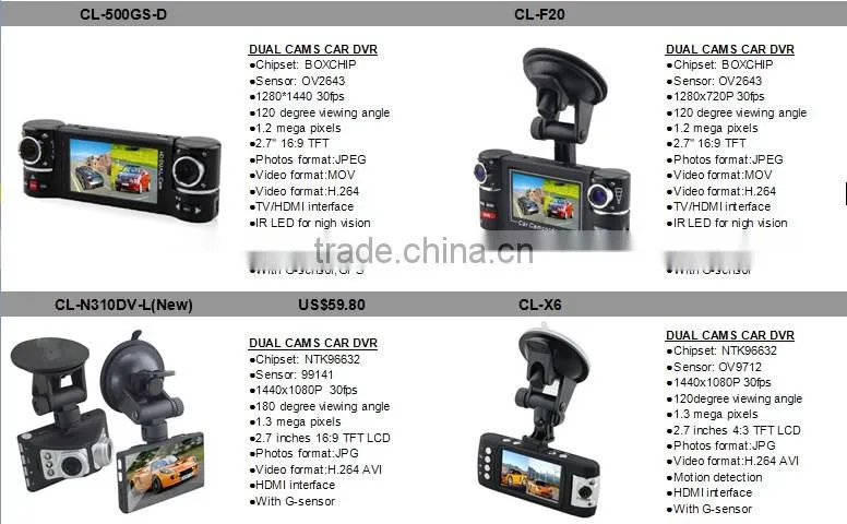 Chelong 2.7 Inch LCD Screen Double Lens True Dual Driving Recorder